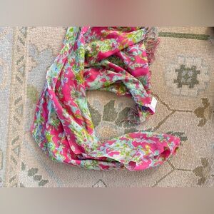 Lilly Pulitzer Vibrant Pink and Green Floral Scarf